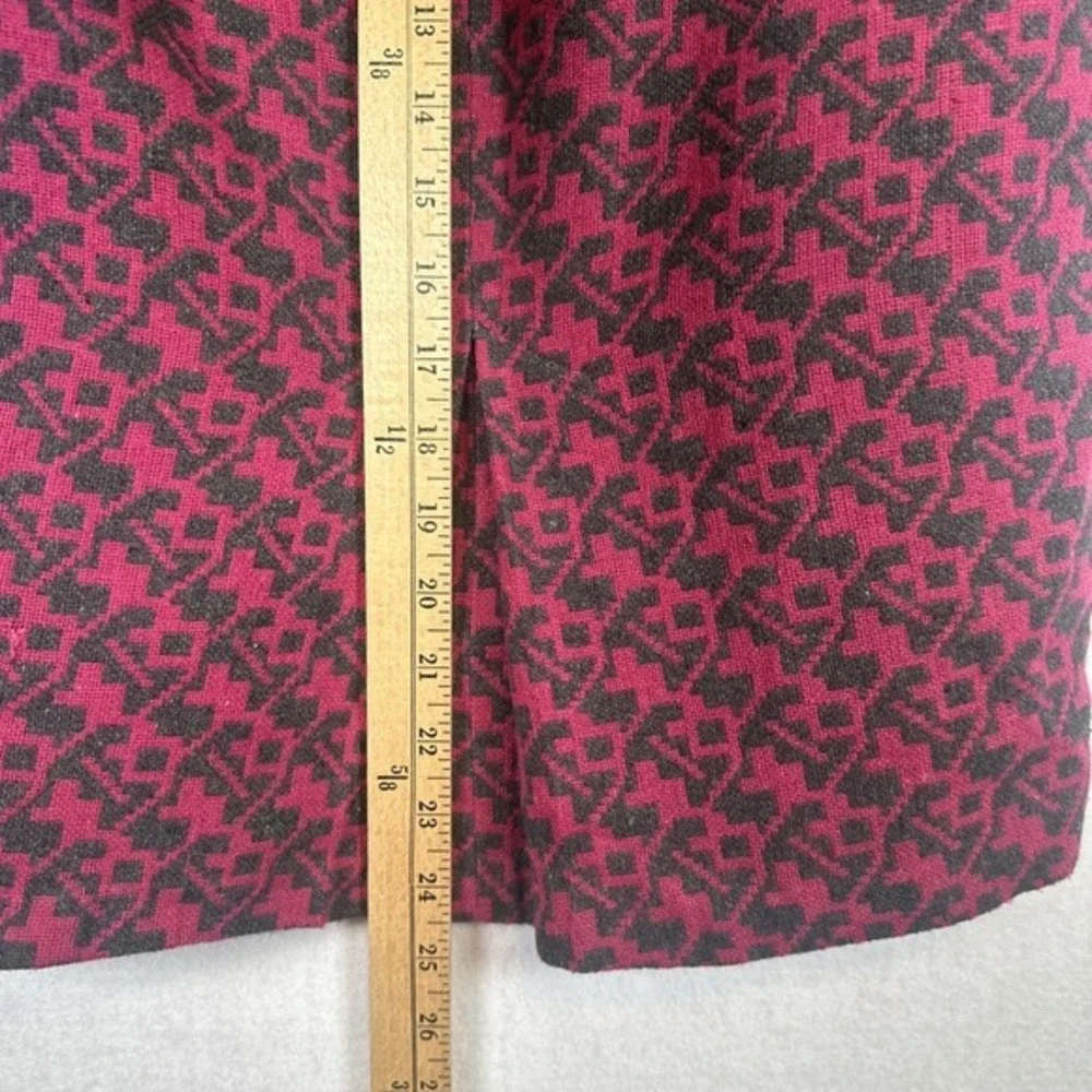 Eva Franco Magenta Gray Geometric Jacquard Pleated Pencil Skirt Sz 6 Made in USA